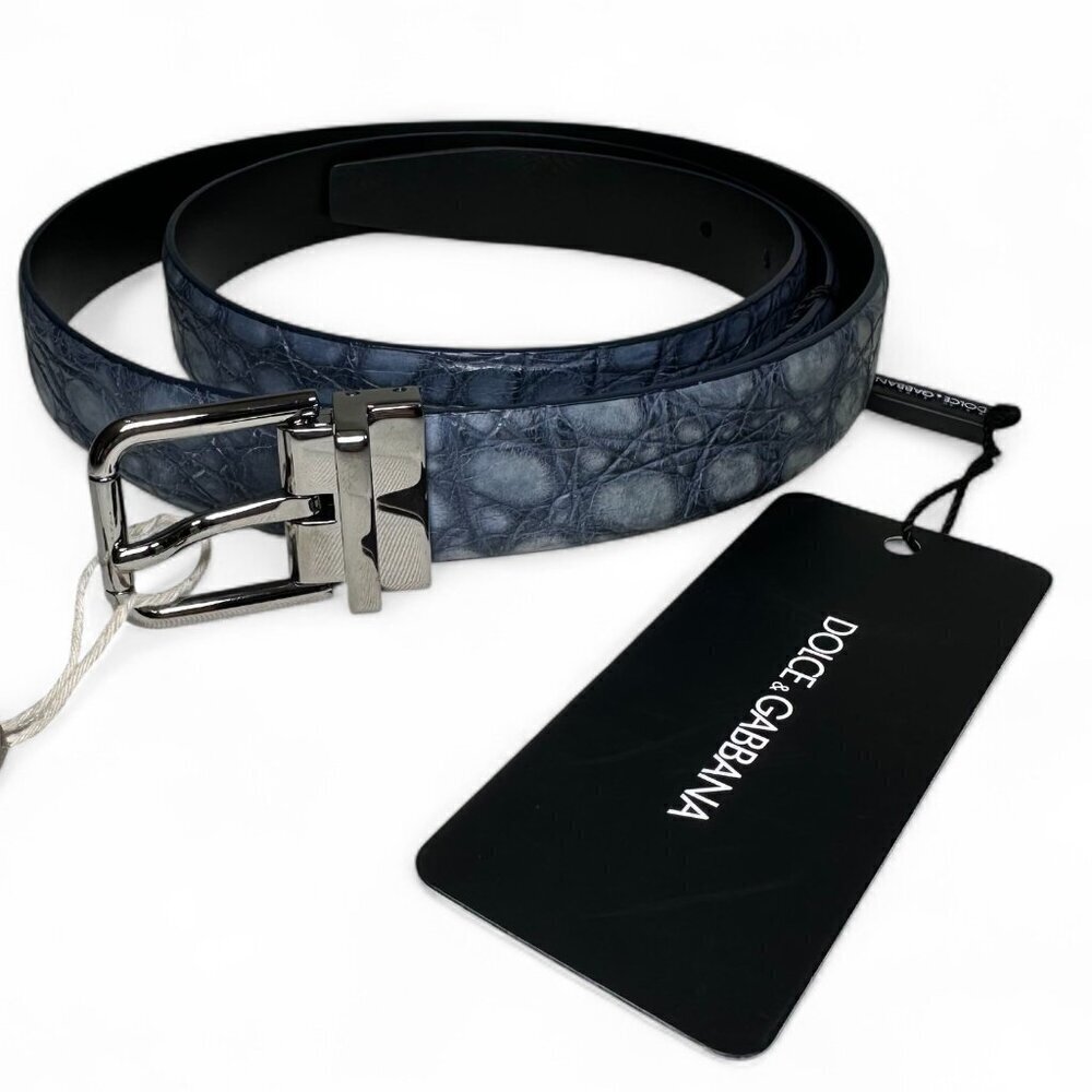 DOLCE & GABBANA Men's Genuine Crocodile Belt Size 110 cm/44 in Blue NWT